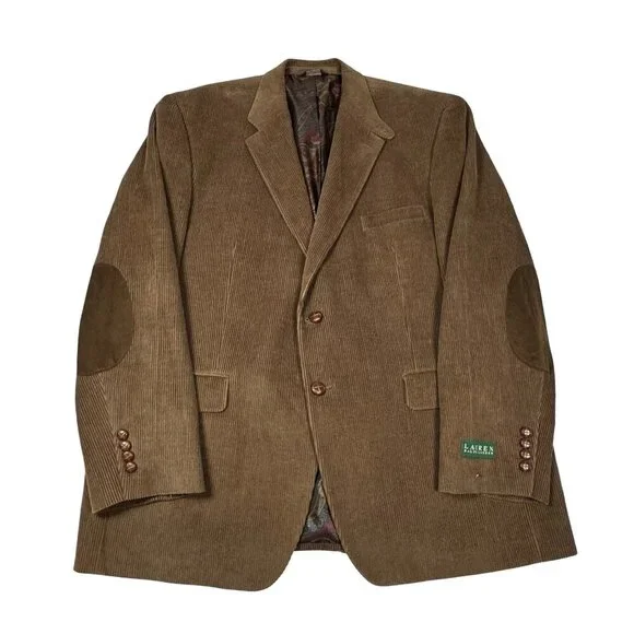 Lauren Ralph Lauren Corduroy Blazer Sports Coat 46R Brown Elbow Patch Heritage